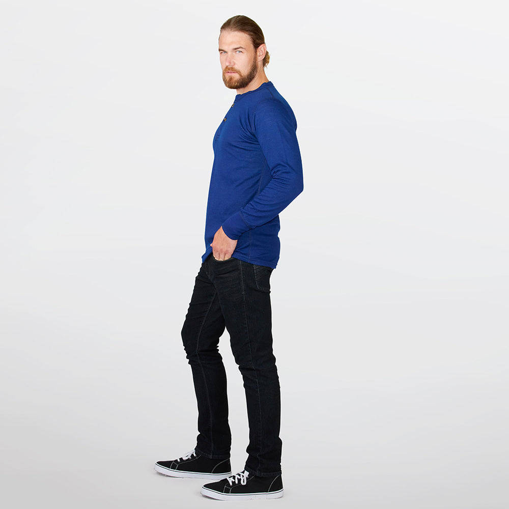 Henley à deux couches en laine mérinos pour hommes