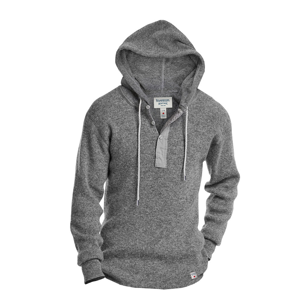 Heavy Weight Wool Henley with Hood