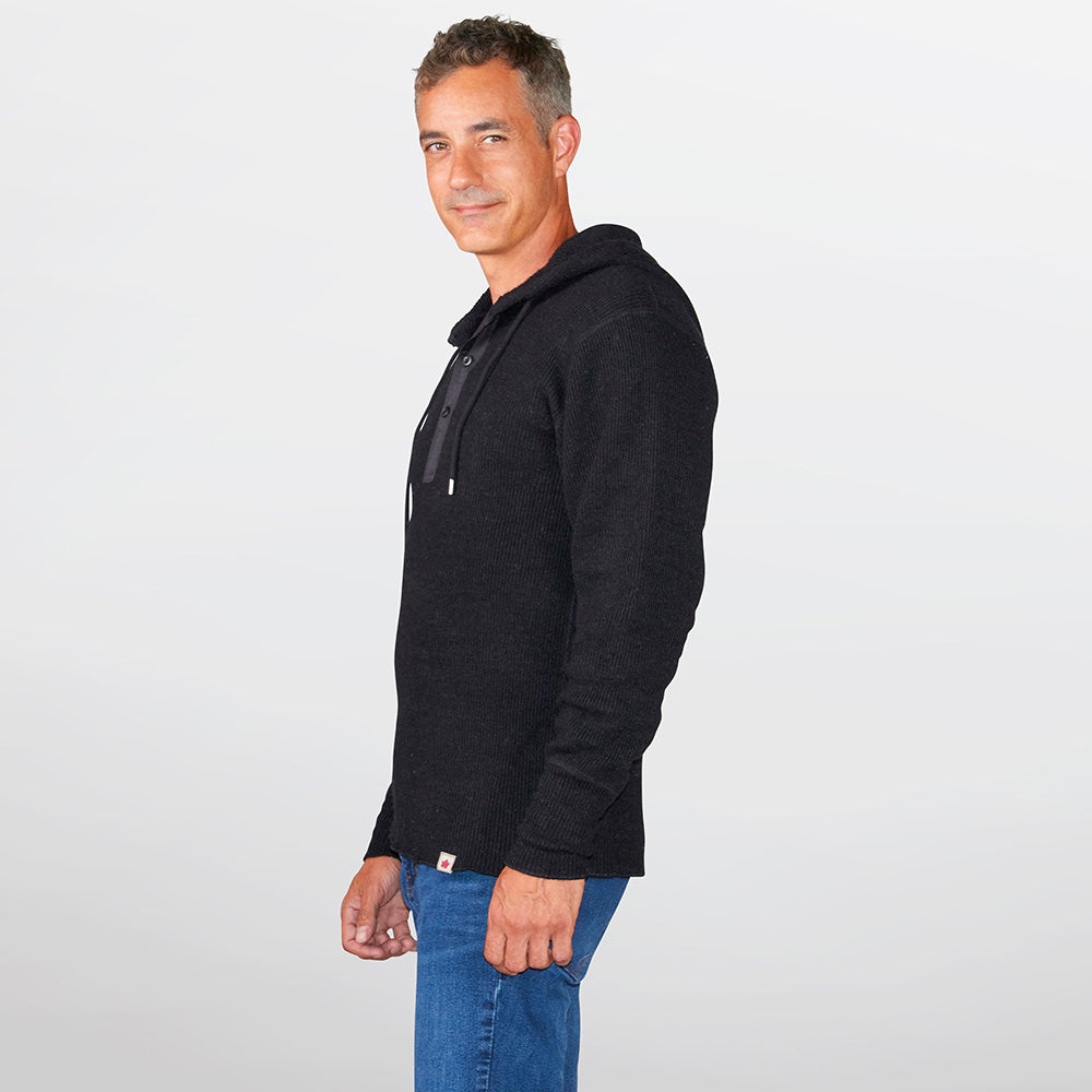 Heavy Weight Wool Henley with Hood