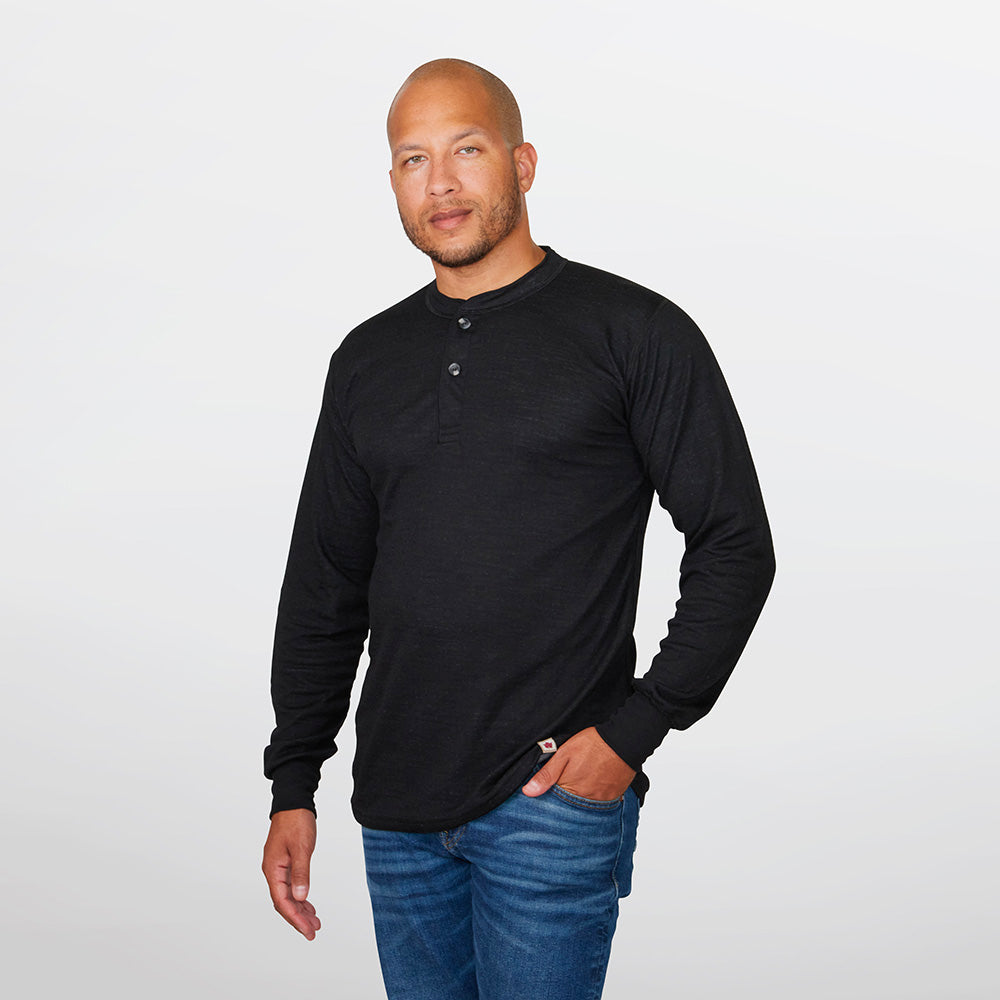 Henley à deux couches en laine mérinos pour hommes