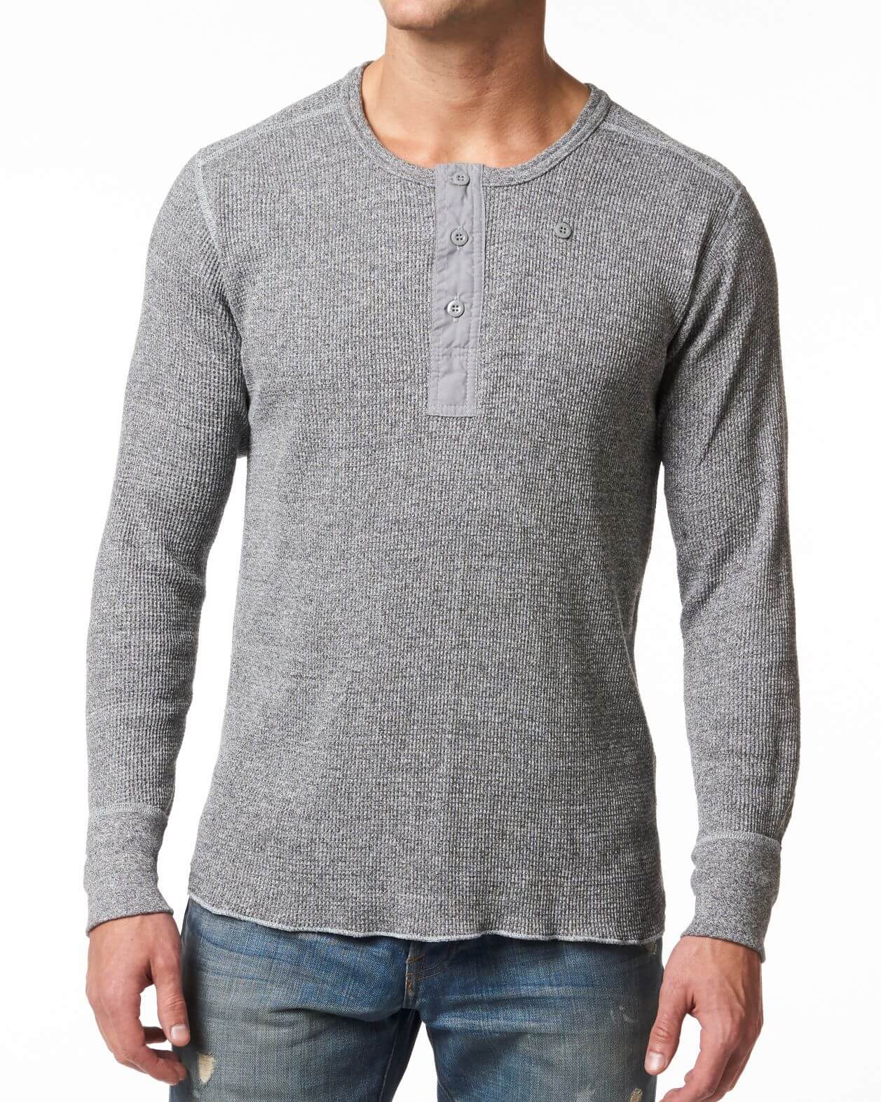 waffle knit raglan henley shirt