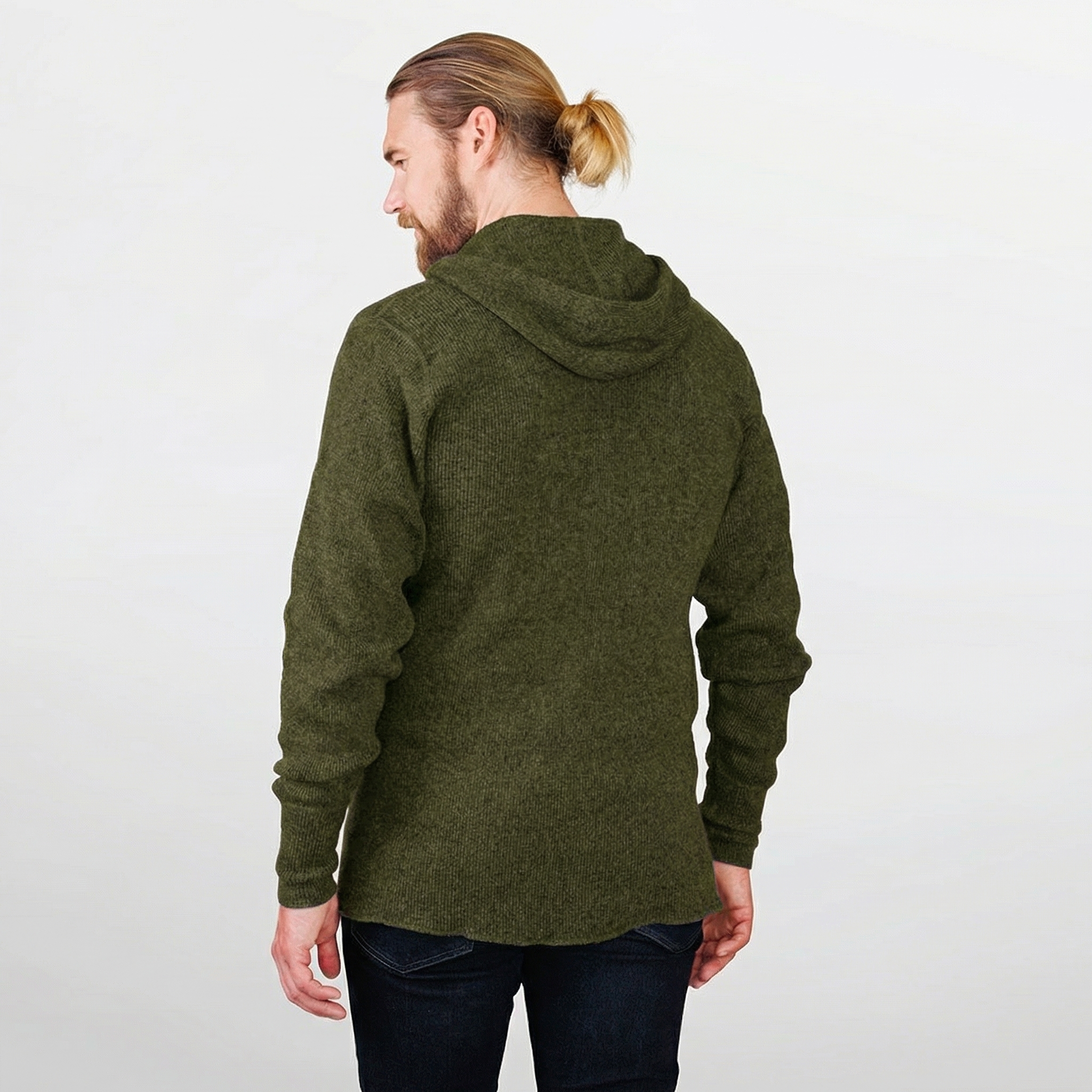 Heavy Weight Wool Henley with Hood