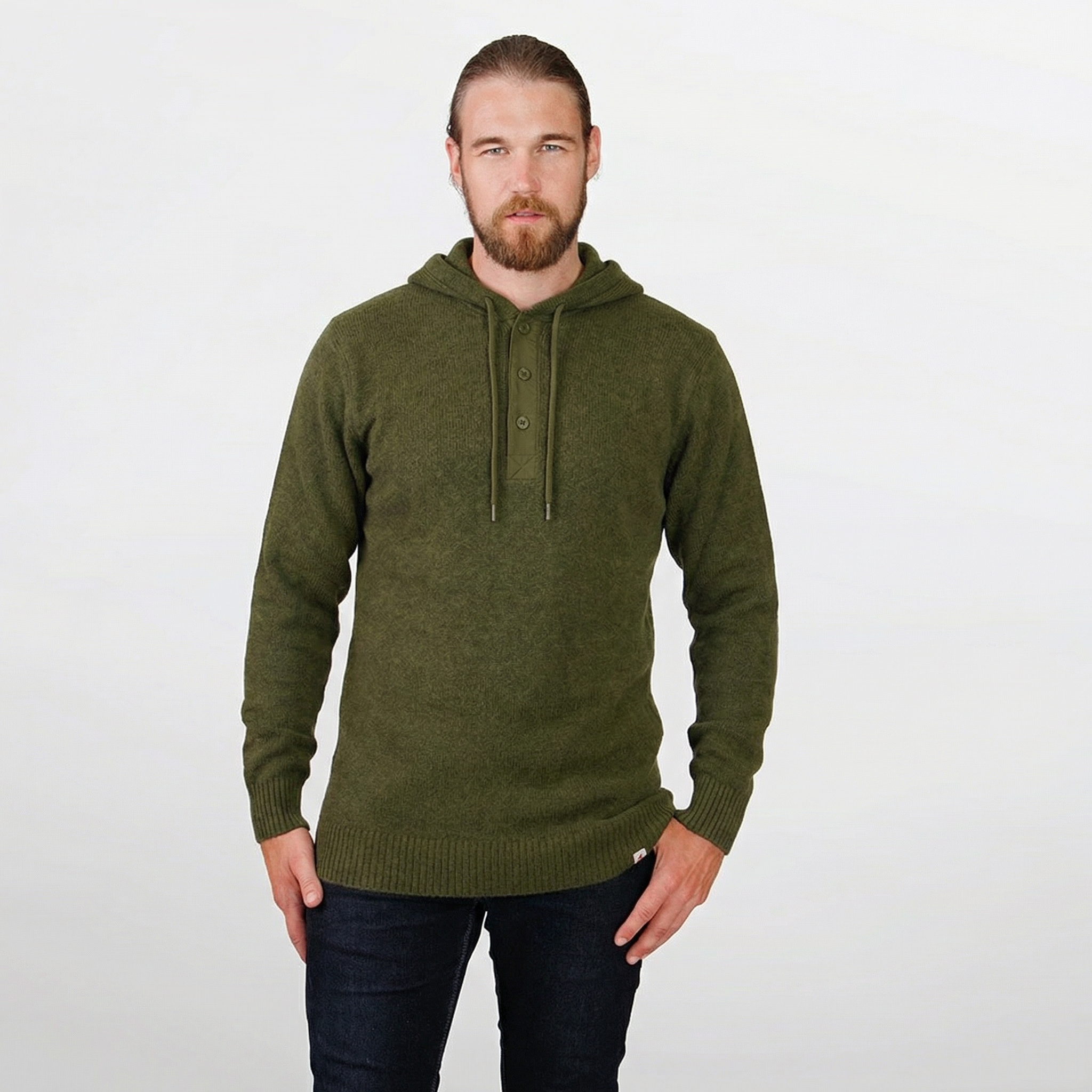 Heavy Weight Wool Henley with Hood