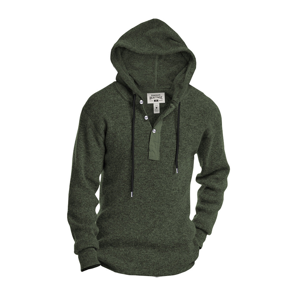 Heavy Weight Wool Henley with Hood
