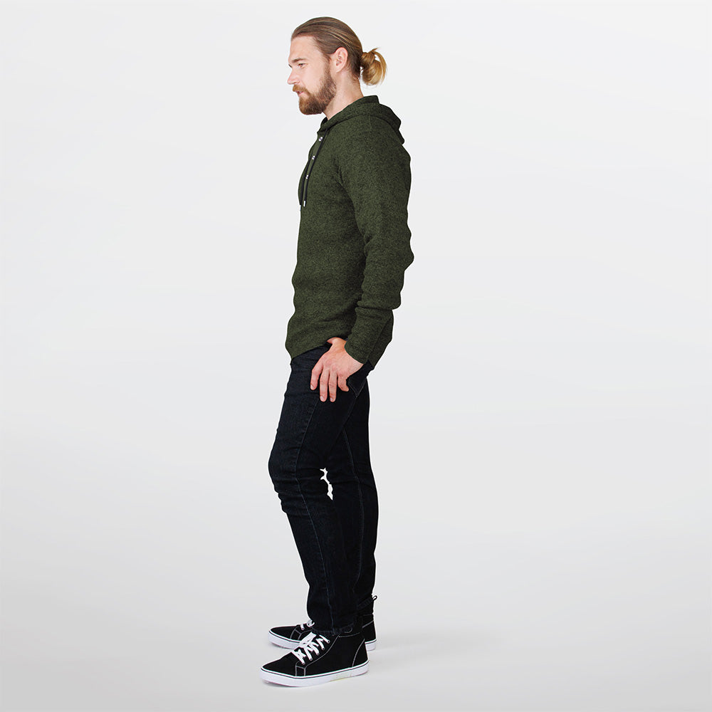 Heavy Weight Wool Henley with Hood