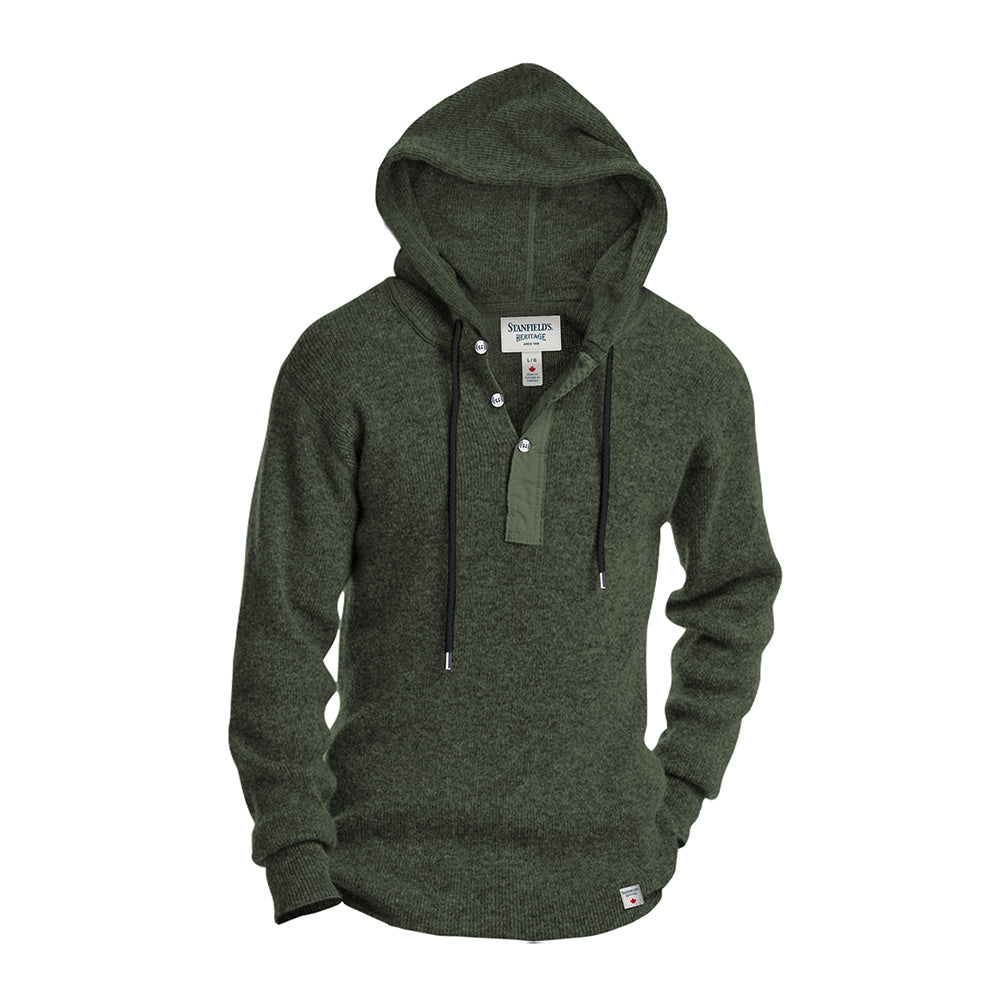 Heavy Weight Wool Henley with Hood