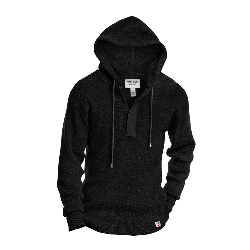 Heavy Weight Wool Henley with Hood