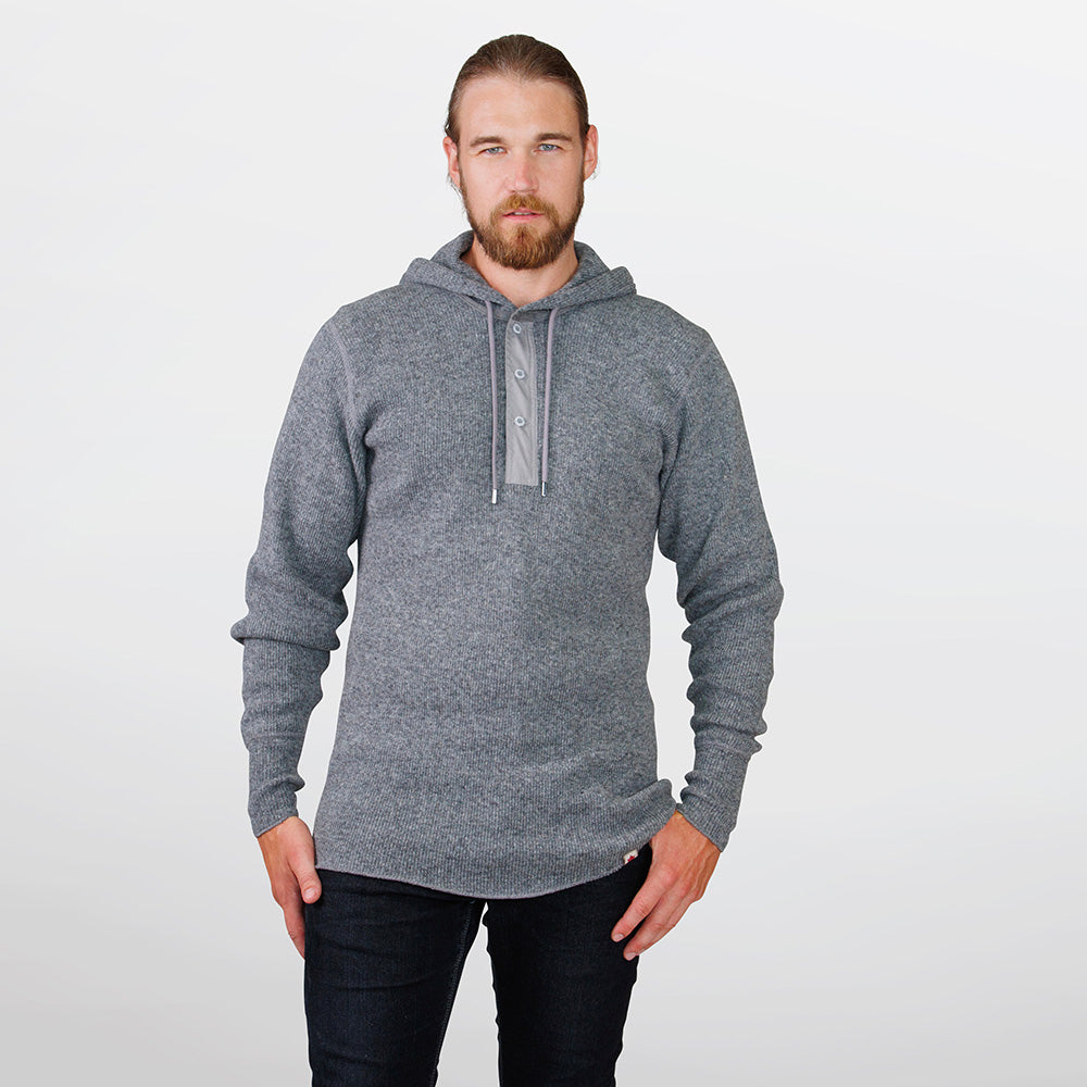 Heavy Weight Wool Henley with Hood