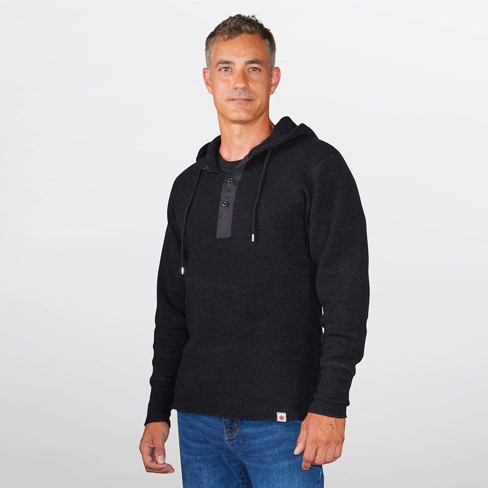 Heavy Weight Wool Henley with Hood