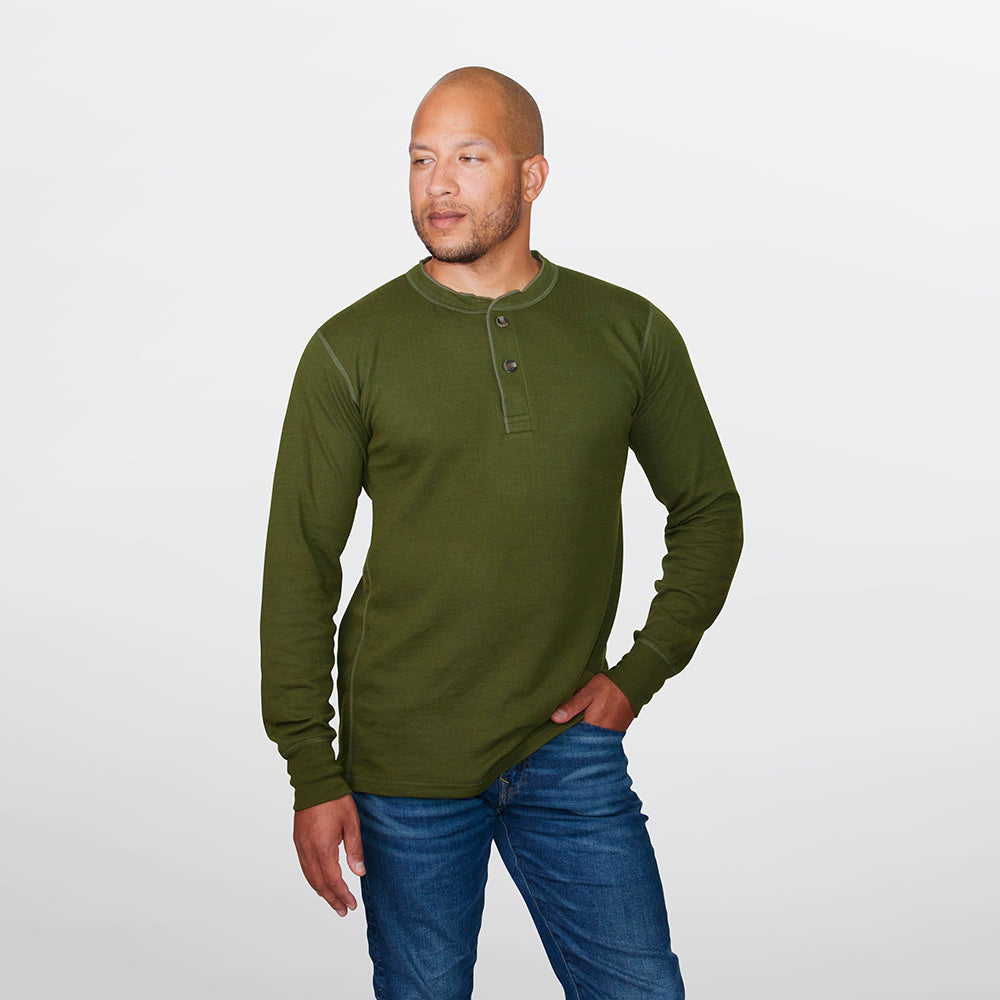 Henley de dos capas de mezcla de merino para hombre