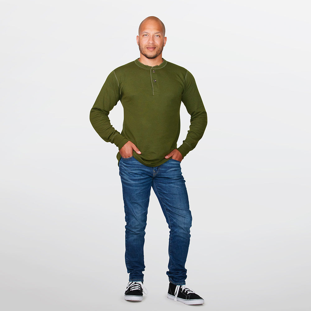 Henley de dos capas de mezcla de merino para hombre
