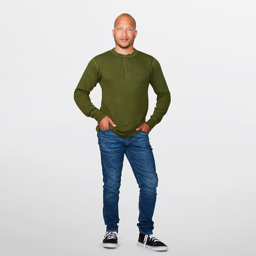 Henley de dos capas de mezcla de merino para hombre