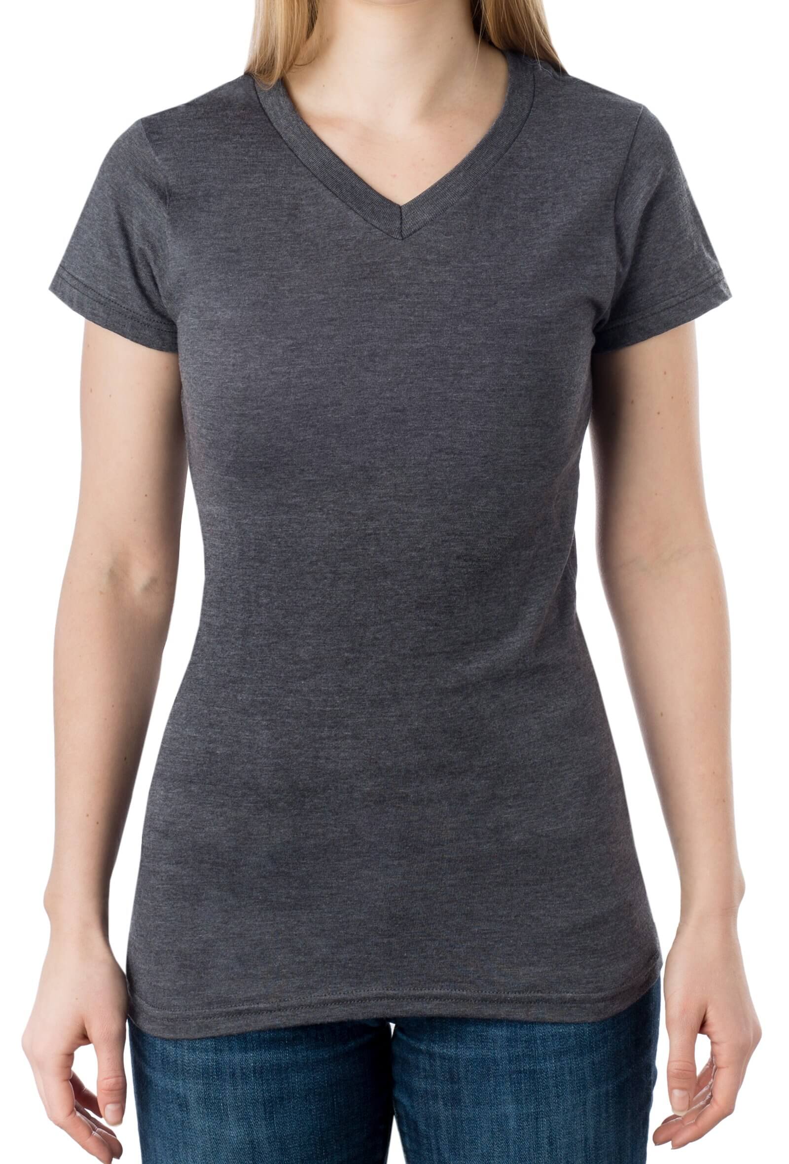 T-shirt basique à manches courtes et col en V pour femme