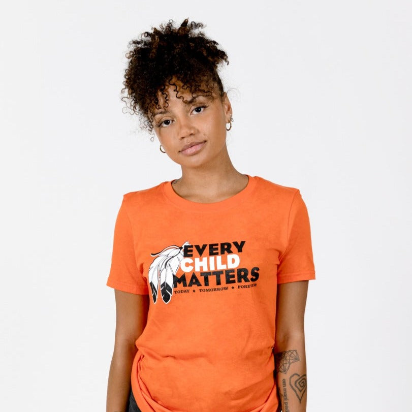 Muin X Stanfield's Adult Orange T-Shirt - EVERY CHILD MATTERS  "FEATHERS"
