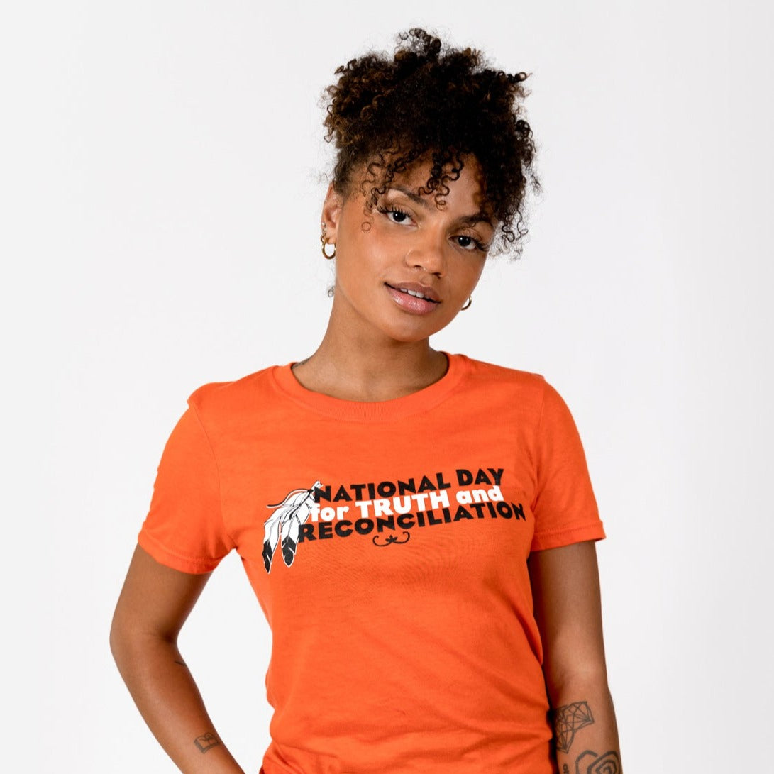 Muin X Stanfield's Adult Orange T-Shirt - NATIONAL DAY FOR TRUTH AND RECONCILIATION "FEATHERS"