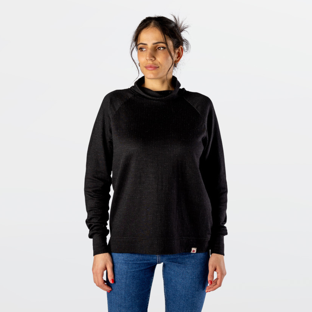 Suéter de cuello alto cuadrado de merino de 2 capas para mujer